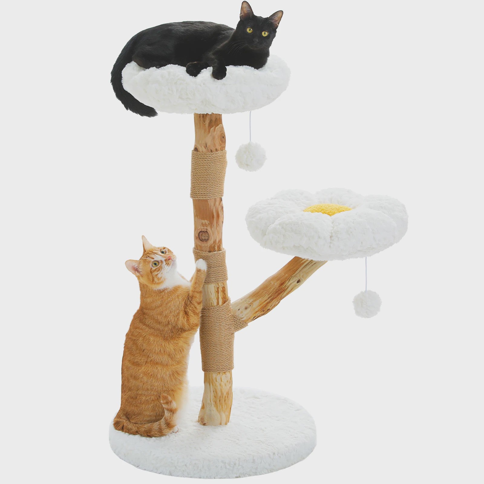 Luxe Kattenboom met Natuurlijk Hout, Wicker Mand & Krabpalen - Comfortabel Kattenhuis