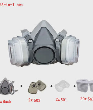 Half Gelaat Stofmasker Set met 503 Deeltjesfilters en Veiligheidsbril - Ideaal voor Industrie, Verfspuiten en Slijpen