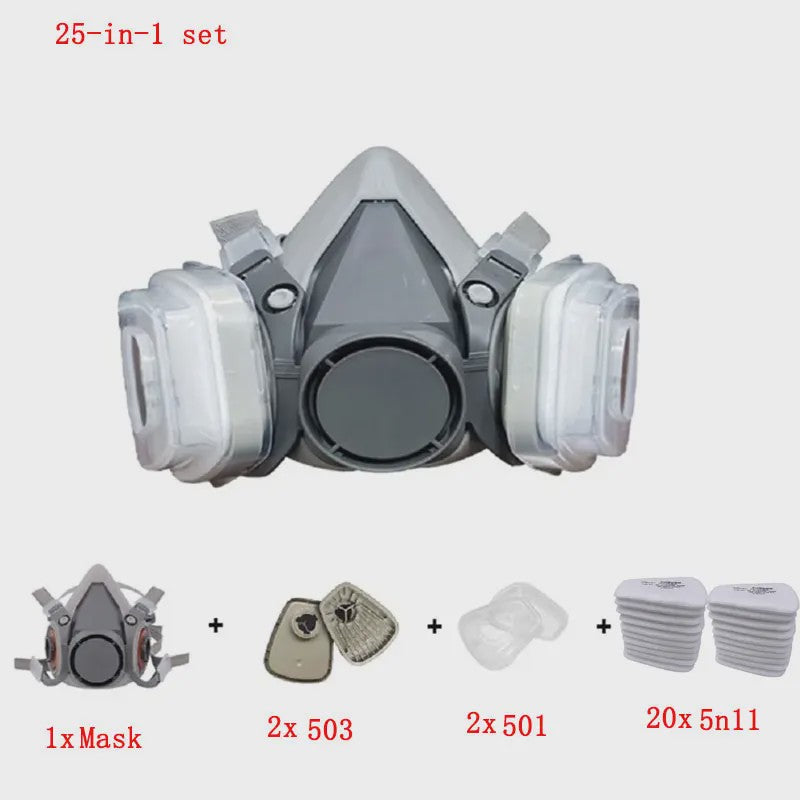 Half Gelaat Stofmasker Set met 503 Deeltjesfilters en Veiligheidsbril - Ideaal voor Industrie, Verfspuiten en Slijpen