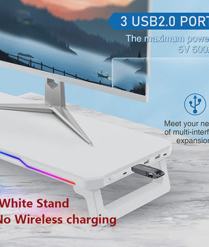 RGB Monitorstandaard met Draadloze Oplader en USB Hub