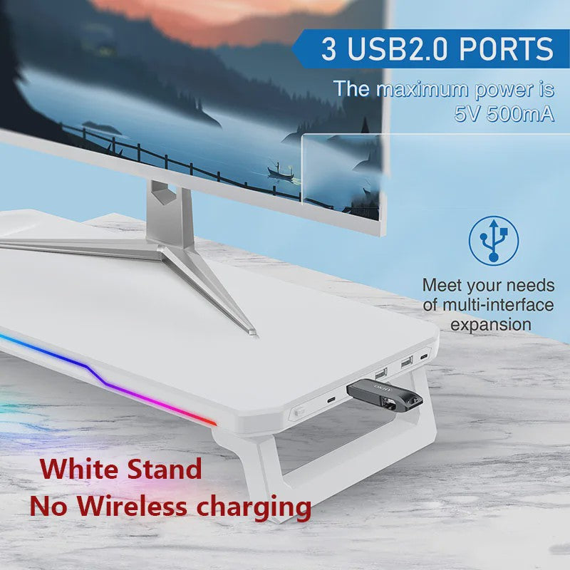 RGB Monitorstandaard met Draadloze Oplader en USB Hub