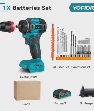 YOFIDRA 21V Brushless Accuboormachine - 10mm Klopboorfunctie, 24 Versnellingen
