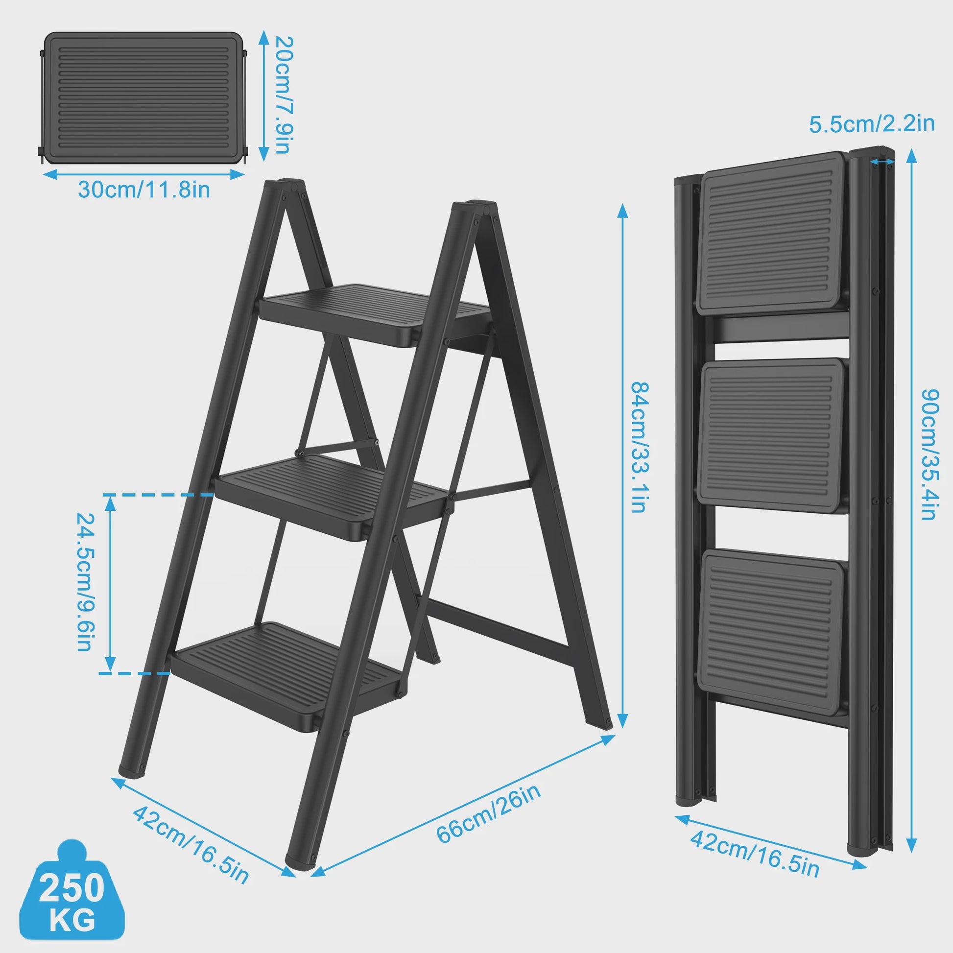 Opvouwbare Steekladder met Optionele Handgreep - 2/3/4 Treden, 250kg Belastbaar