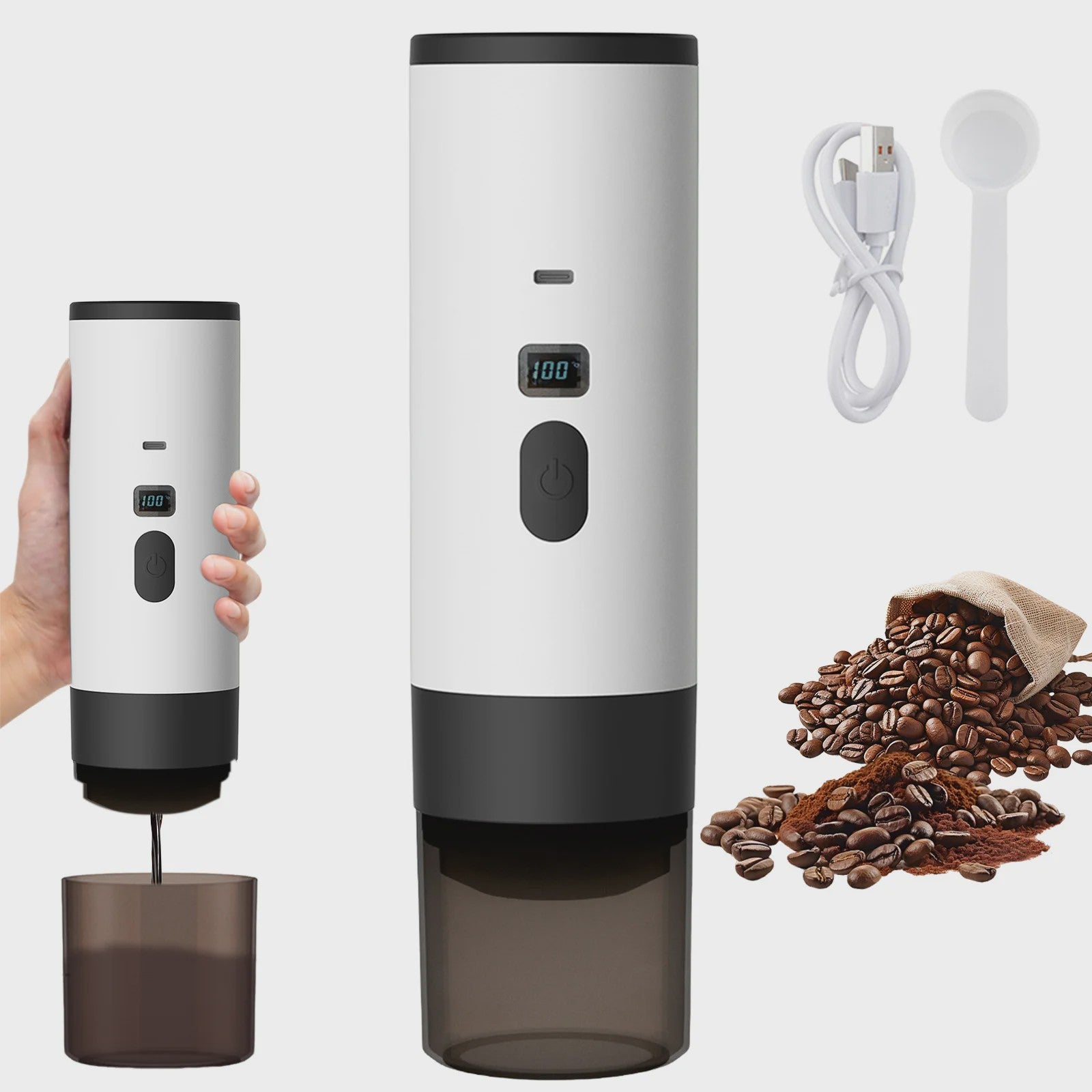 Draagbare Elektrische Koffiemachine - Espresso, Capsules, Verwarmend, Draadloos - Ideaal voor Reizen & Auto