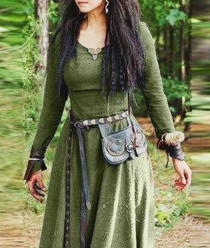 Middeleeuwse Maxi Jurk voor Dames - Vintage Elf/Renaissance Stijl met Lange Mouwen