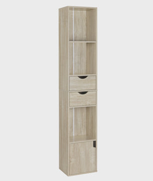 Hoge Smalle Boekenkast met Lades en Deur - Stijlvolle Opbergkast voor Woonkamer & Kantoor (158cm)