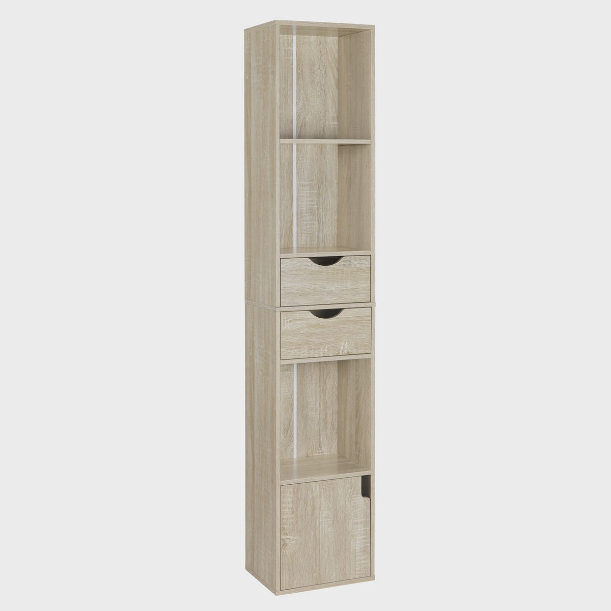 Hoge Smalle Boekenkast met Lades en Deur - Stijlvolle Opbergkast voor Woonkamer & Kantoor (158cm)