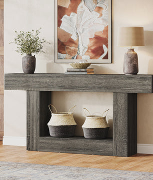 Lange Console Tafel 63 Inch - Farmhouse Entree Tafel met U-Vormige Basis en Onderste Plank