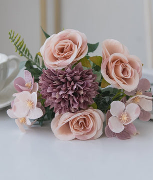 Kunstboeket Rozen & Chrysanten - Zijde Bloemen voor Bruiloft, Decoratie & DIY