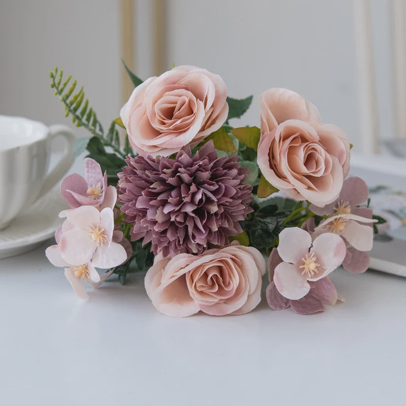Kunstboeket Rozen & Chrysanten - Zijde Bloemen voor Bruiloft, Decoratie & DIY