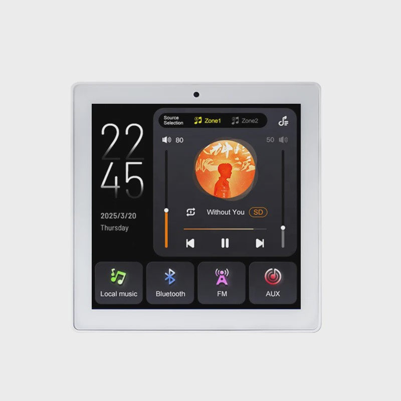 Slimme 2-Zone Wandversterker met Touchscreen: Bluetooth, AUX, TF & FM voor Thuisbioscoop
