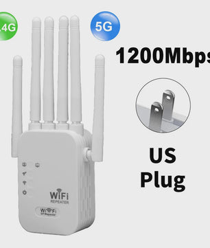 1200Mbps Dual-Band WiFi Repeater Extender - 5G/2.4G Signaal Booster met 6 Antennes