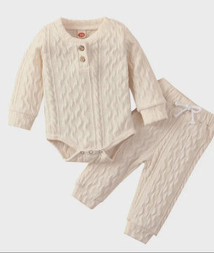 Gebreide Baby Set: Romper met Lange Mouwen en Broekje - Herfst Collectie