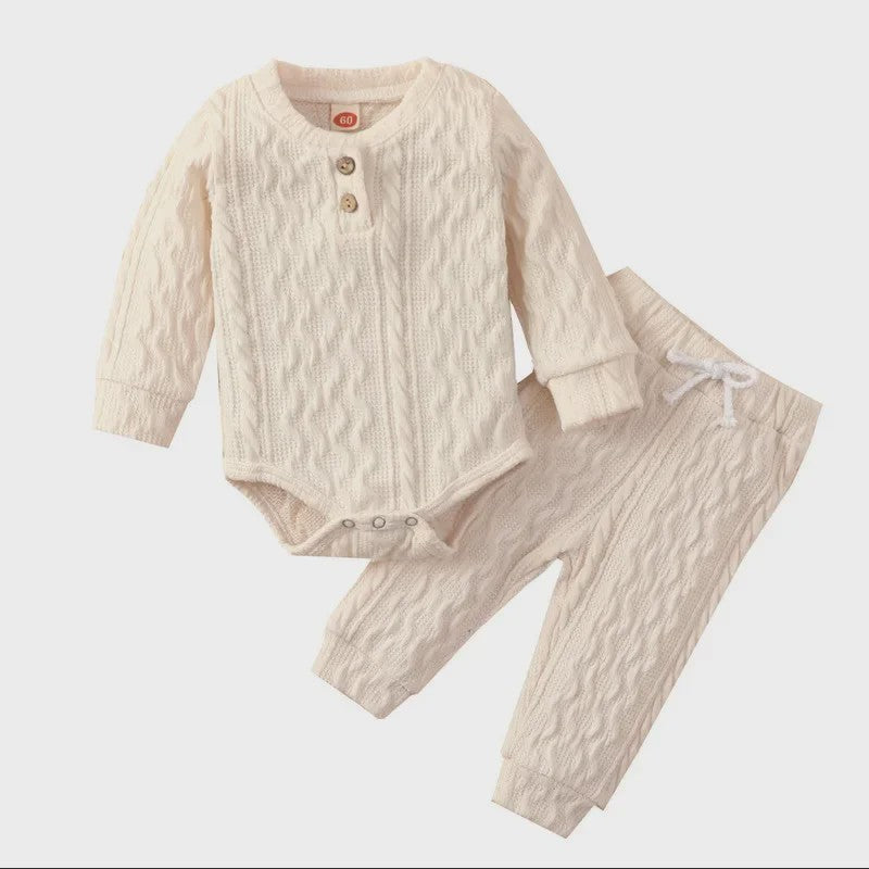 Gebreide Baby Set: Romper met Lange Mouwen en Broekje - Herfst Collectie