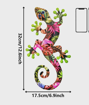 Kleurrijke Metalen Gekko Muurdecoratie - Tropische Hagedis Hangornament voor Buiten & Binnen