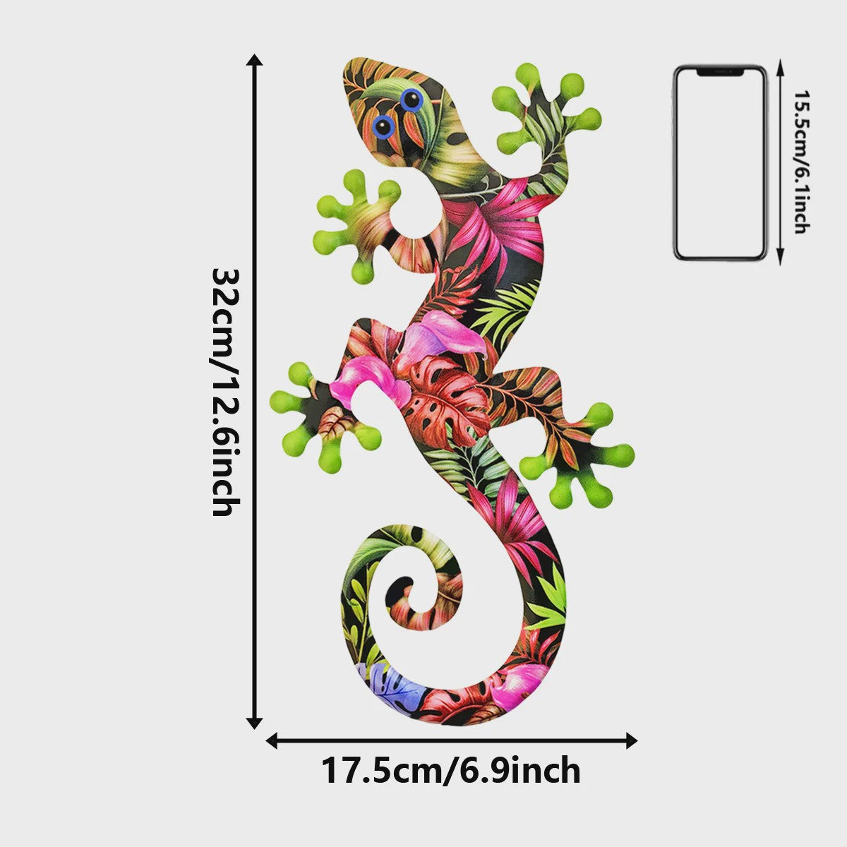 Kleurrijke Metalen Gekko Muurdecoratie - Tropische Hagedis Hangornament voor Buiten & Binnen