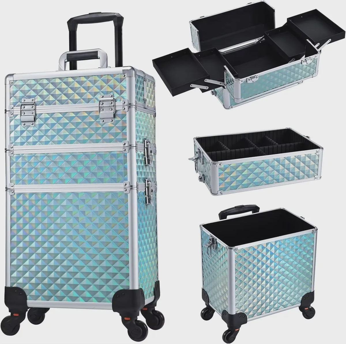 3-in-1 Make-up Trolley Koffer op Wielen - Verwijderbaar & Afsluitbaar - Professionele Make-up Case