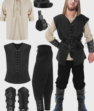 Herfst/Winter Herenkostuum: Middeleeuws Renaissance Viking Set (6-delig)