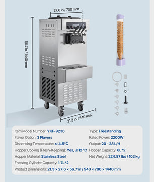 Professionele Soft Serve IJsmachine met 3 Smaken en Voorkoeling - Ideaal voor Snacks & Desserts