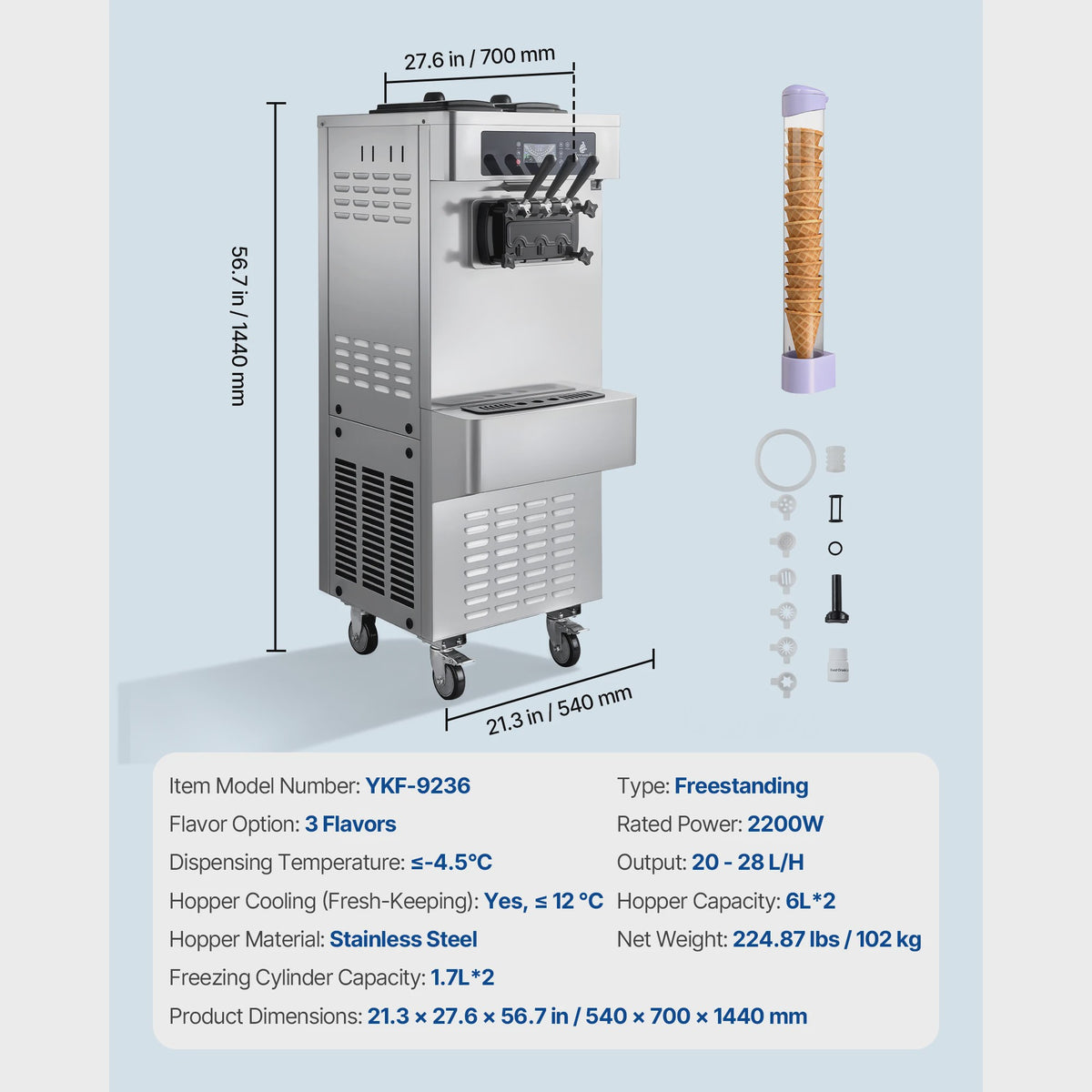 Professionele Soft Serve IJsmachine met 3 Smaken en Voorkoeling - Ideaal voor Snacks & Desserts