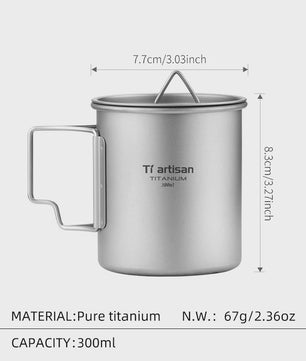 Tiartisan Titanium Mok met Opvouwbaar Handvat - Lichtgewicht & Draagbaar voor Outdoor Avonturen