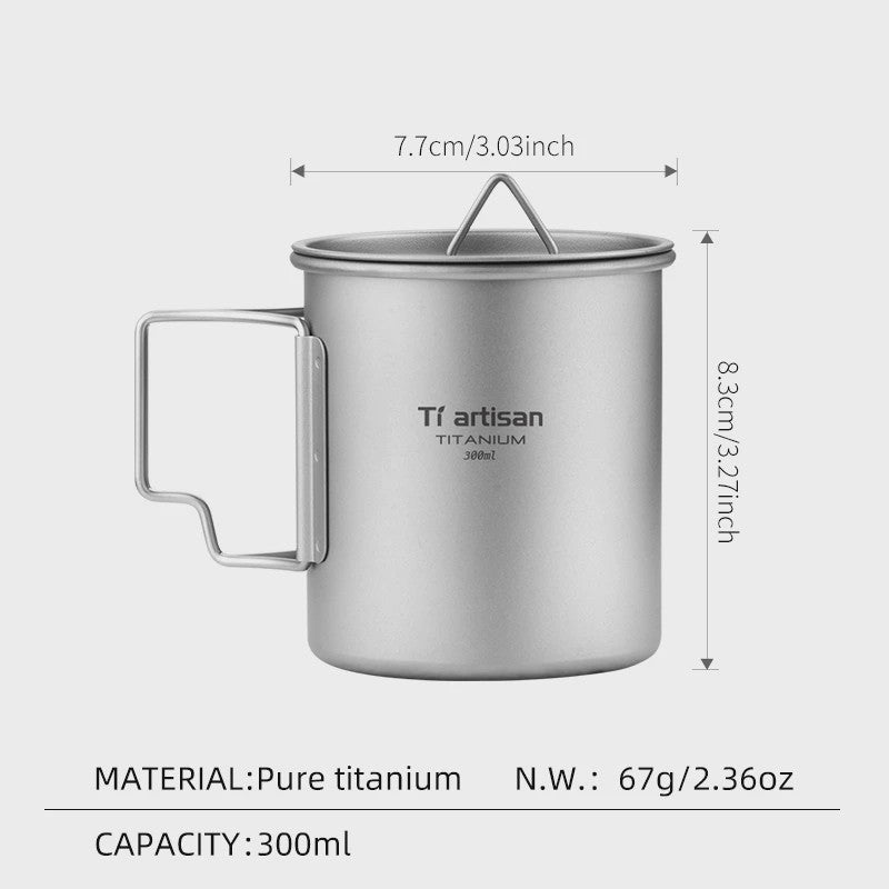 Tiartisan Titanium Mok met Opvouwbaar Handvat - Lichtgewicht & Draagbaar voor Outdoor Avonturen
