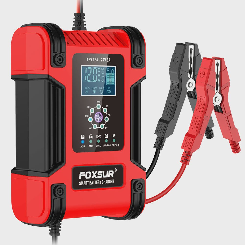 Volautomatische Auto Acculader 12V 12A met Digitaal Display & Puls Onderhoud