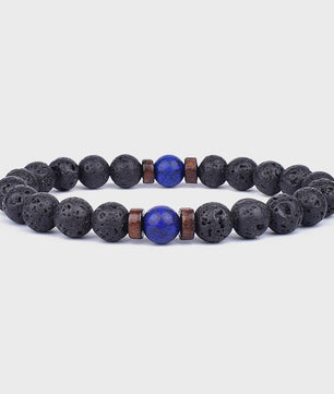 Natuursteen Armband Heren Dames - Lava & Hout Kralen 8mm