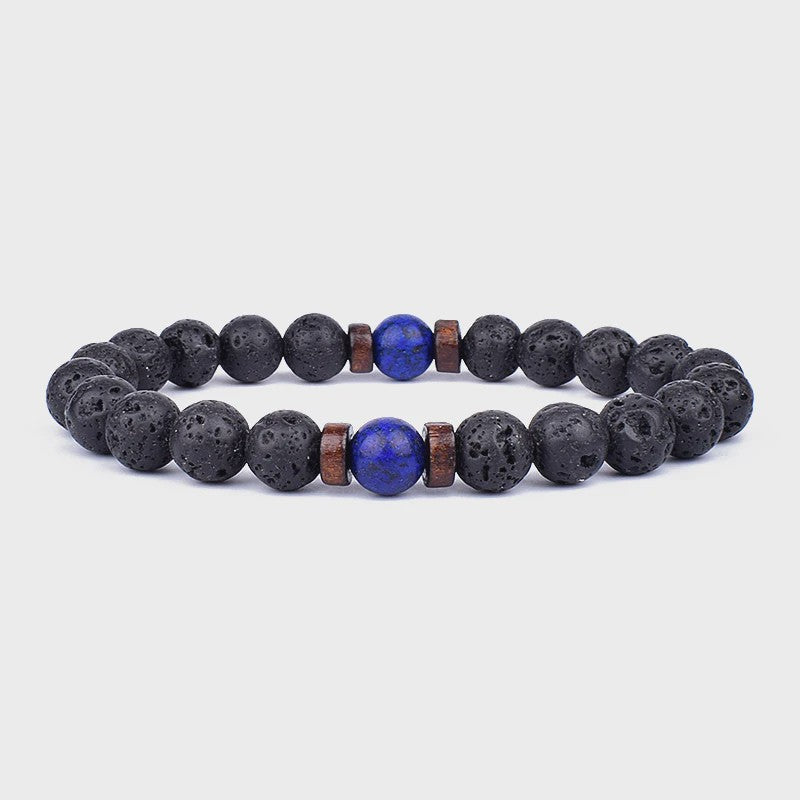 Natuursteen Armband Heren Dames - Lava & Hout Kralen 8mm