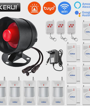KERUI Slimme WiFi Sirene Alarm - 110dB Luide Luidspreker met Bewegings- en Deur/Raam Sensoren
