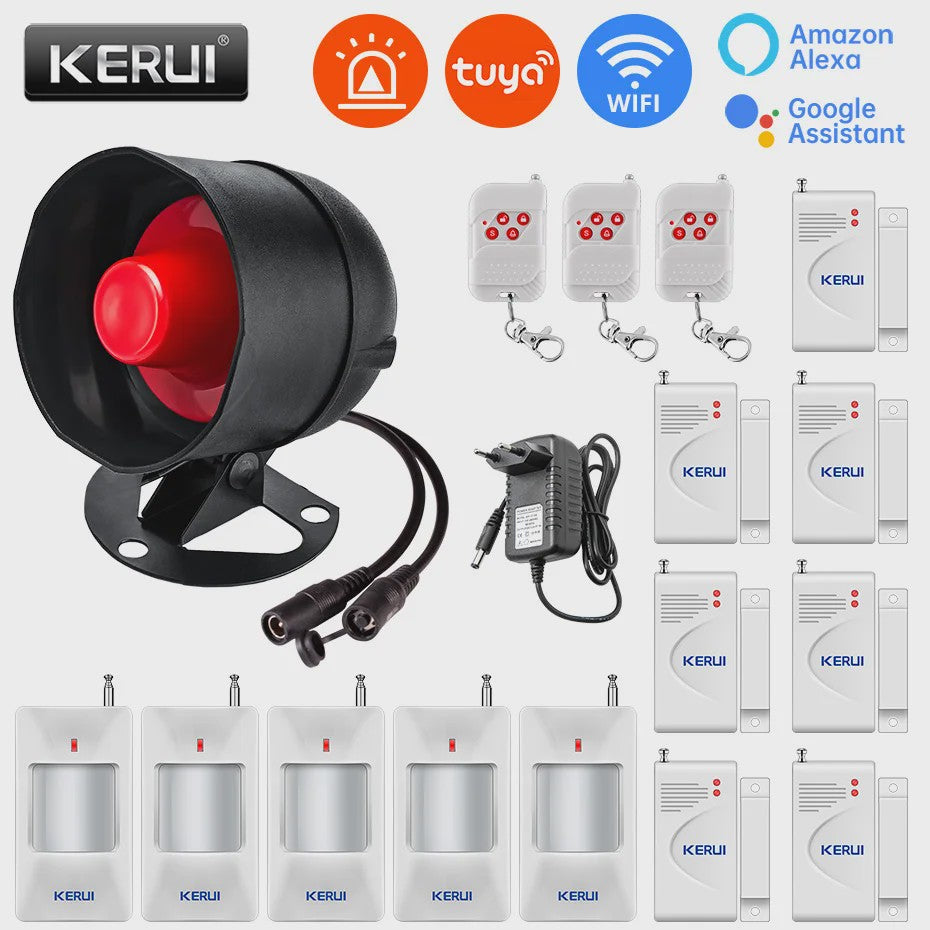 KERUI Slimme WiFi Sirene Alarm - 110dB Luide Luidspreker met Bewegings- en Deur/Raam Sensoren