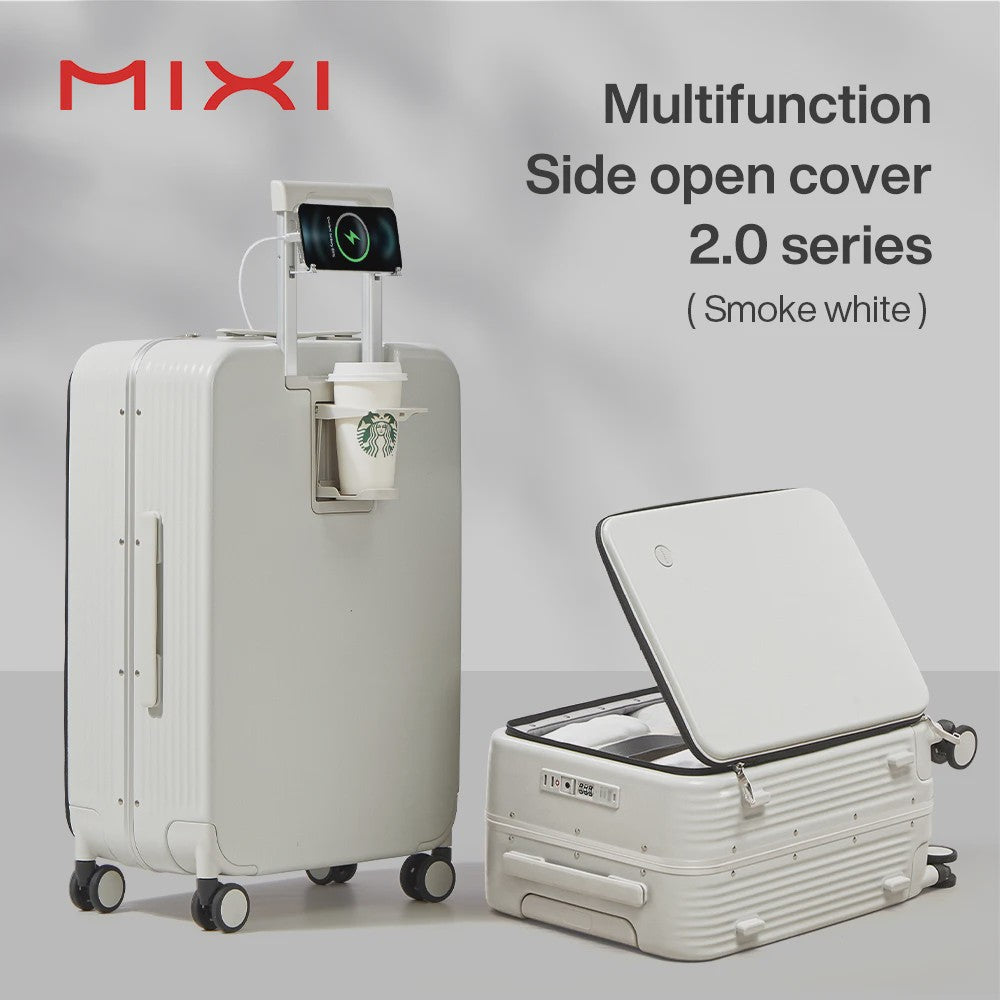Mixi Aluminium Koffer met USB, Bekerhouder & Telefoonhouder - Handbagage 20/24 Inch