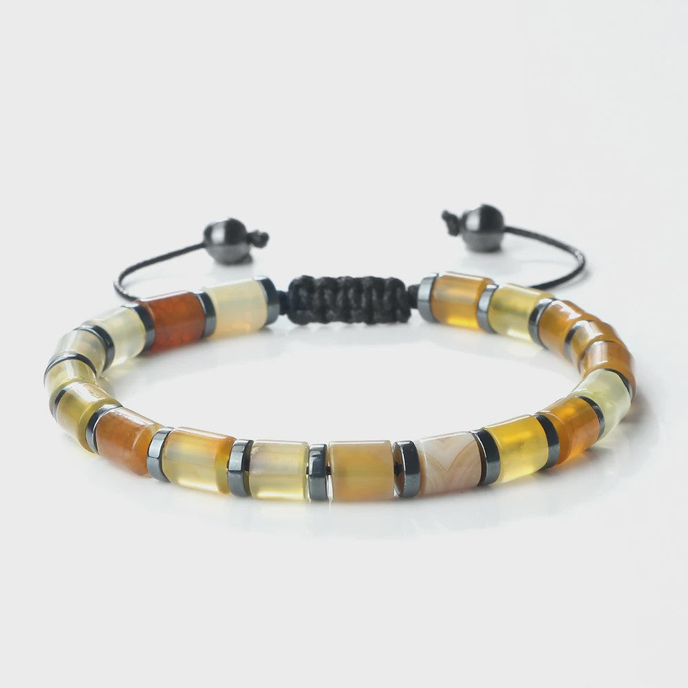 Blauwe Cilindervormige Agate Armband - Gevlochten Natuursteen Bangle voor Dames en Heren