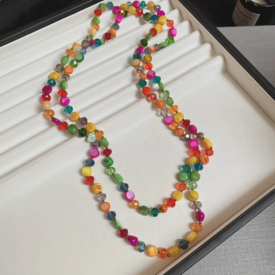Luxe Dubbellaagse Schelp & Kristal Ketting - Bohemian Seaside Stijl