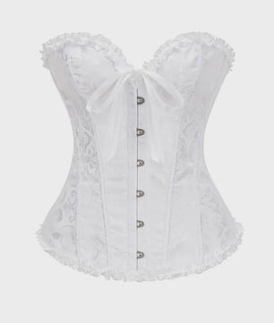 Victoriaans Gothic Overbust Corset met Kant en Ruches - Vintage Bustier Top