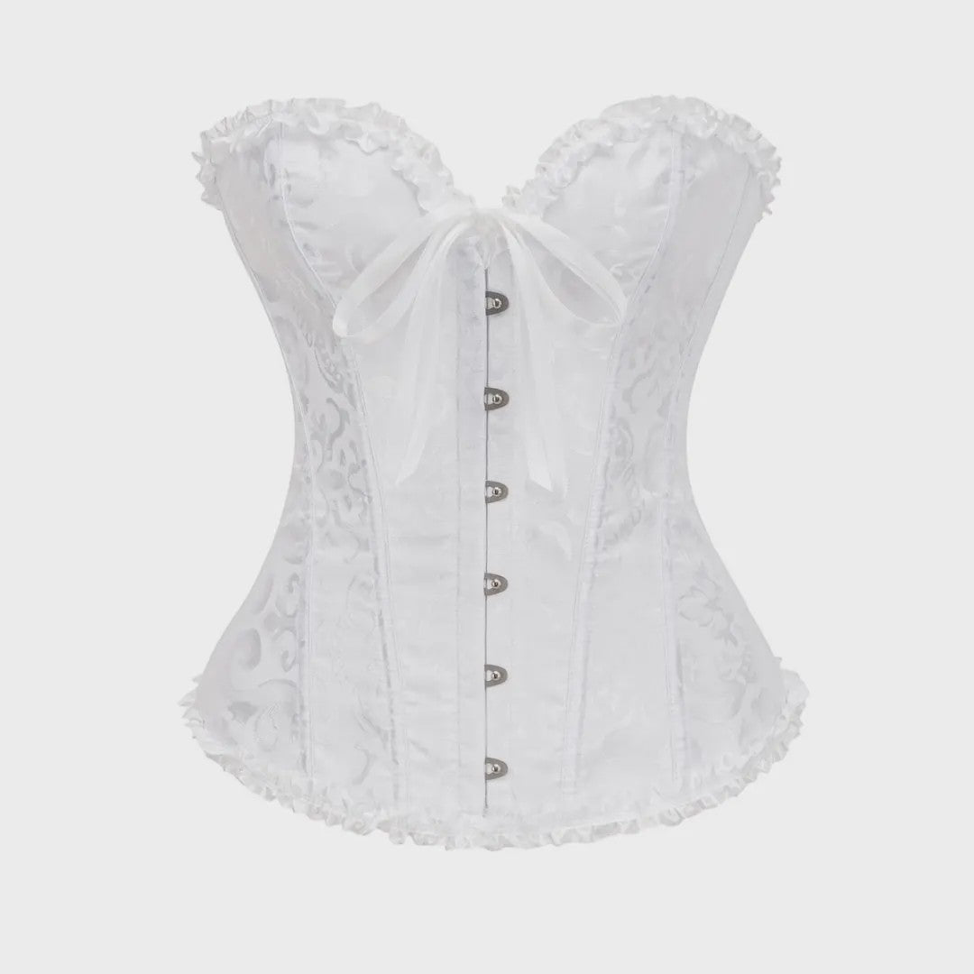 Victoriaans Gothic Overbust Corset met Kant en Ruches - Vintage Bustier Top