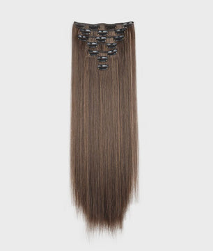 24 Inch Synthetische Haarverlenging met Clips - 7 Delig Set - Lang Steil Haarstuk voor Dames
