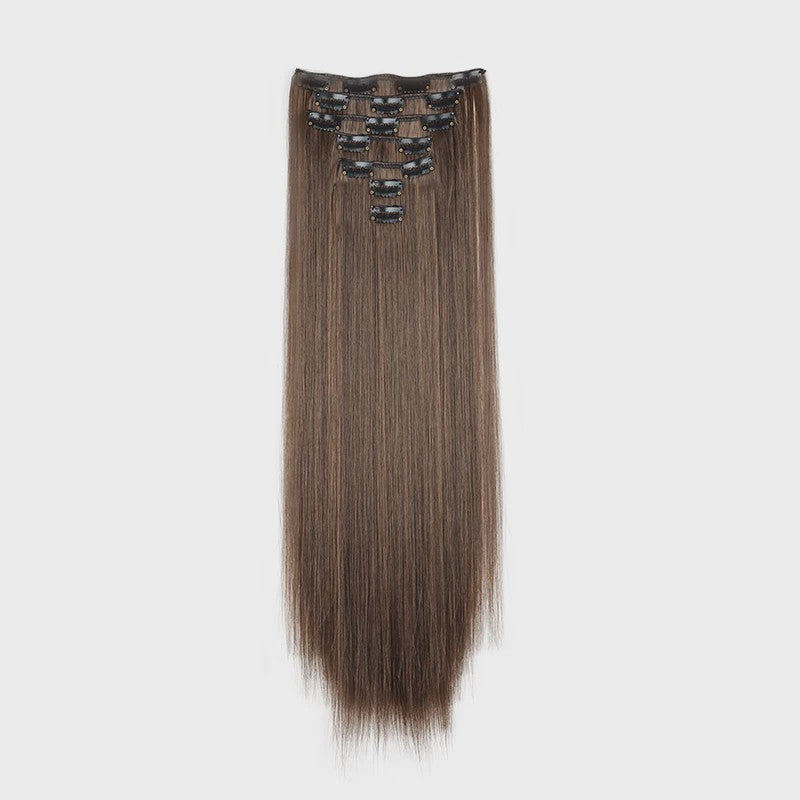 24 Inch Synthetische Haarverlenging met Clips - 7 Delig Set - Lang Steil Haarstuk voor Dames