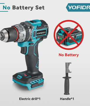 YOFIDRA Accuboormachine 18V-21V Brushless Motor, 13mm Boorhouder, 20+3 Koppelinstellingen, Boor/Schroef/Slagfunctie