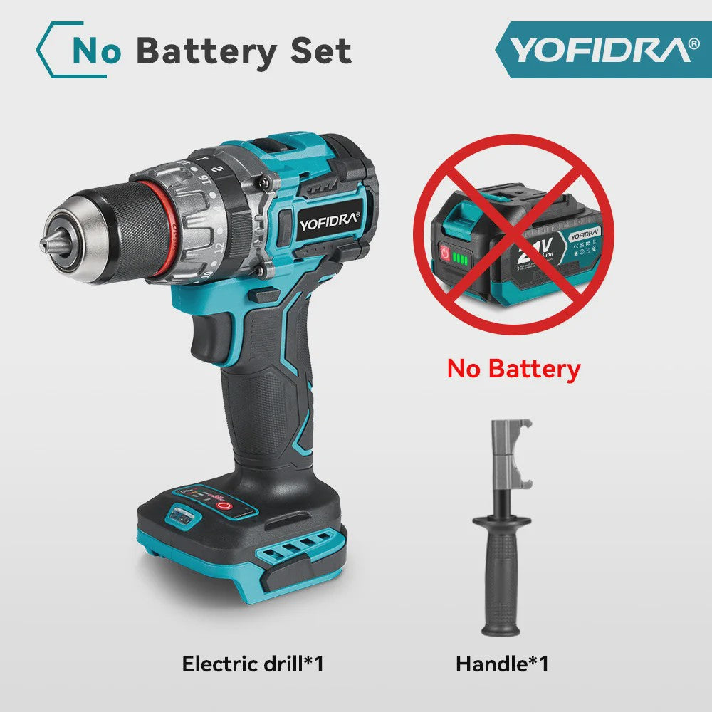 YOFIDRA Accuboormachine 18V-21V Brushless Motor, 13mm Boorhouder, 20+3 Koppelinstellingen, Boor/Schroef/Slagfunctie