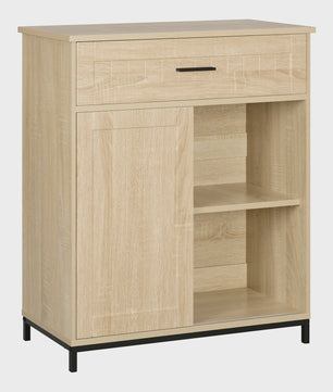 Wit Keuken Sideboard met Schuifdeur, Lades en Verstelbare Planken - Multifunctioneel Meubelstuk