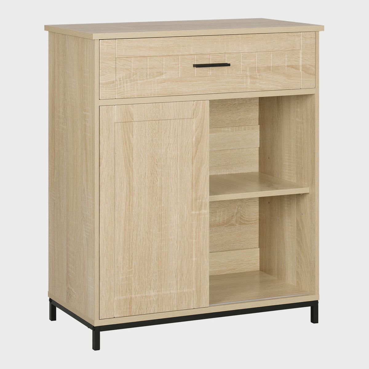 Wit Keuken Sideboard met Schuifdeur, Lades en Verstelbare Planken - Multifunctioneel Meubelstuk