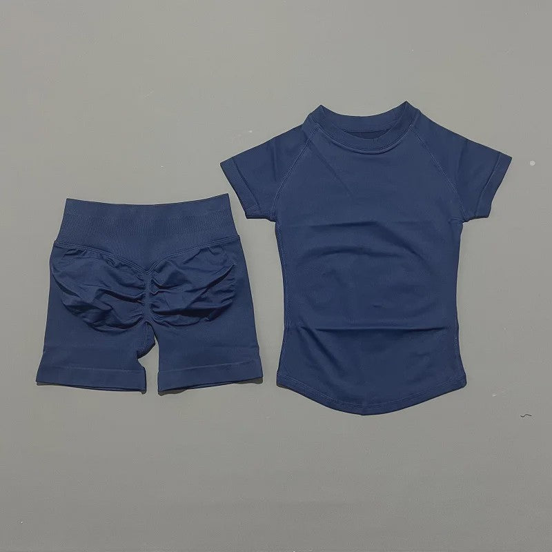 Seamless Sportset Dames: Yoga Top met Korte Mouw & Fitness Shorts