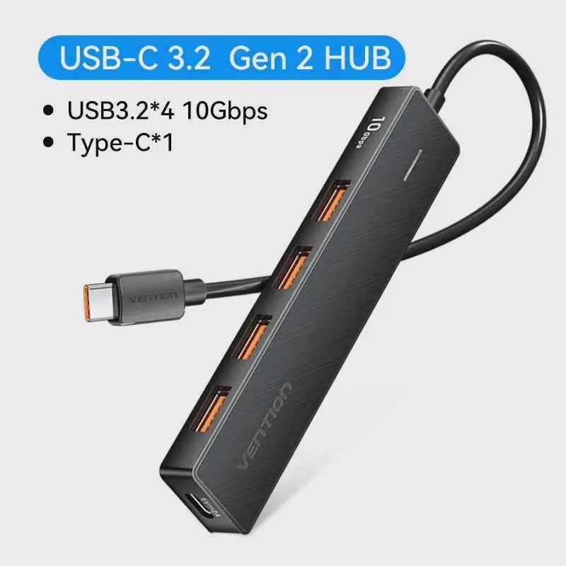 Vention 4-Poorts USB 3.2 Gen 2 Hub (10Gbps) - Compacte Adapter voor Laptop & PC