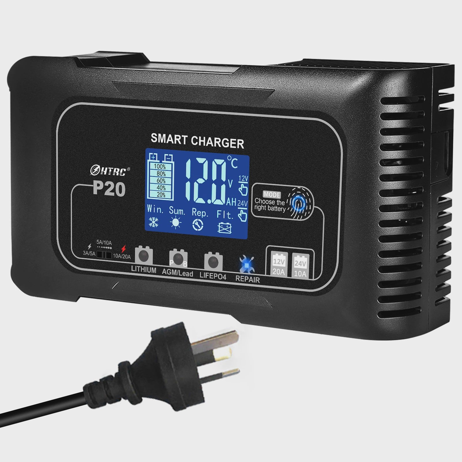 HTRC Slimme Acculader 12V/24V - Reparatie & Onderhoud voor Auto, Motor, AGM, Lithium