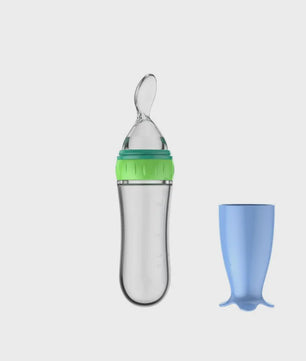 Baby Fles met Lepel - Siliconen Knijpfles voor Babyvoeding en Rijstpap