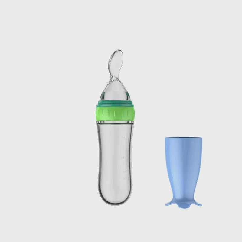 Baby Fles met Lepel - Siliconen Knijpfles voor Babyvoeding en Rijstpap