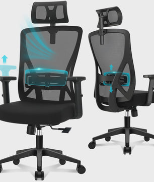 Ergonomische bureaustoel mesh met verstelbare hoofdsteun en lendensteun - 150kg belastbaar