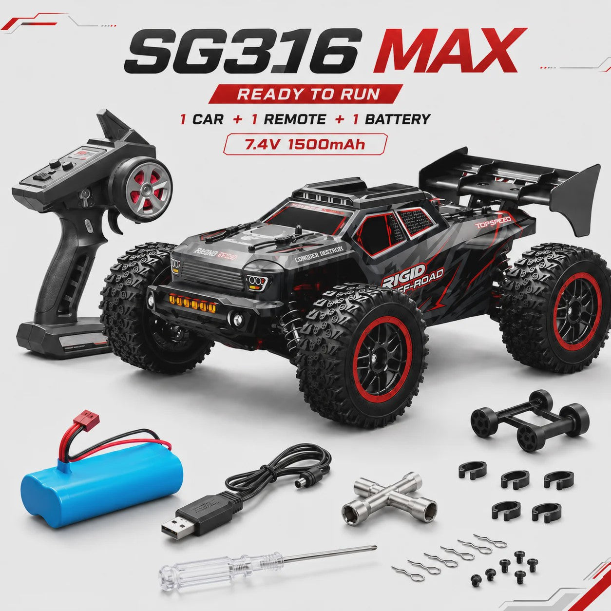 RC Crossauto 80 km/u - 1/16 4x4 Off-road Truck met LED Verlichting & 2.4G Afstandsbediening