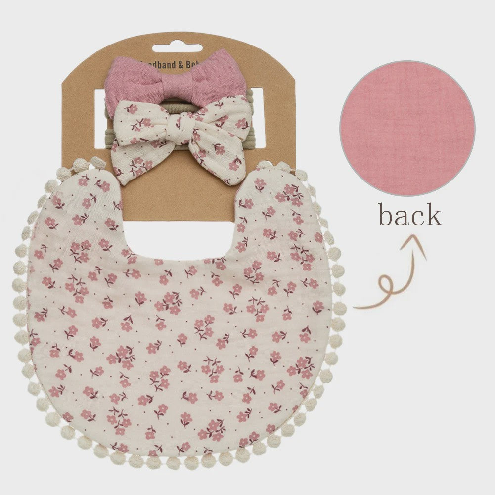 Babyset: 3x Babyluiers met Strik Haarbandjes - Bloemenprint & Pompons